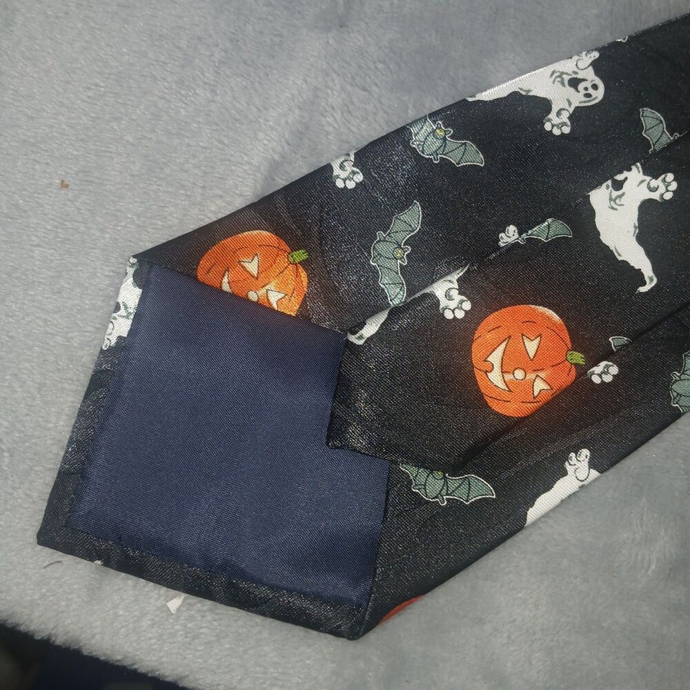 Fratello Hand Made Halloween Tie 4" Tip 60" Long Polyester Unworn Pumpkin Ghost - Picture 16 of 16